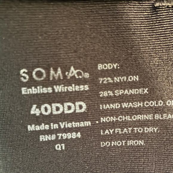Soma Bra NWOT Size 40DDD Enbliss Luxe Black Wireless Adjustable Back Closure - Picture 4 of 4